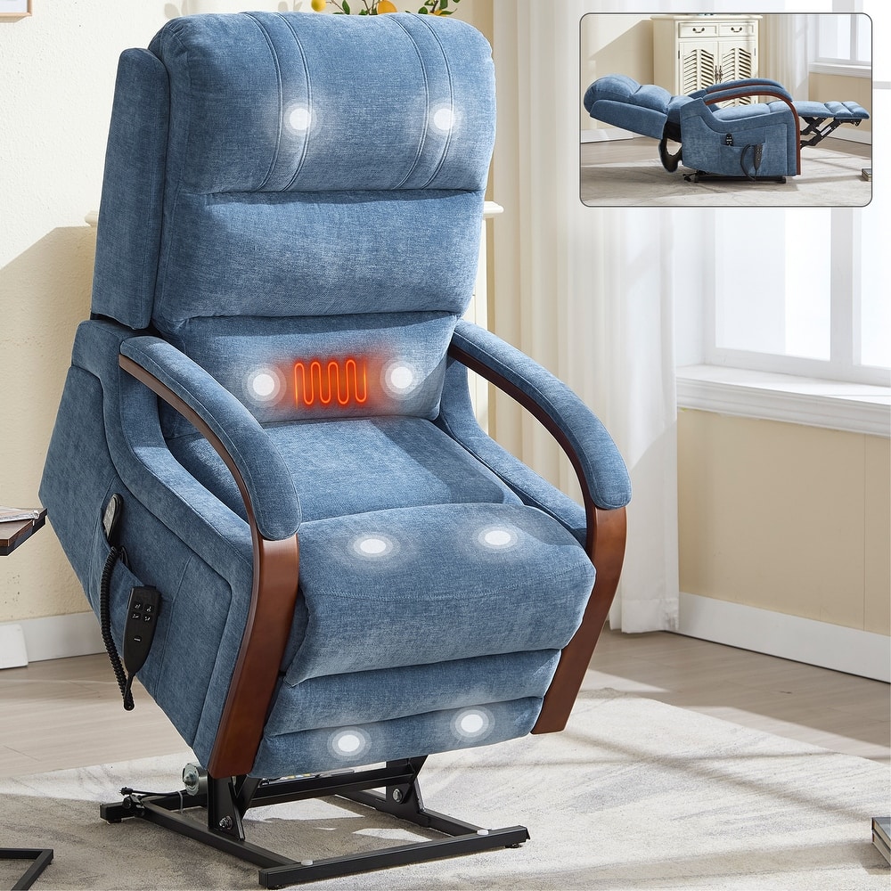 180° Power Lift Recliner Chair with Massage & Heat,Solid Wood Armrests