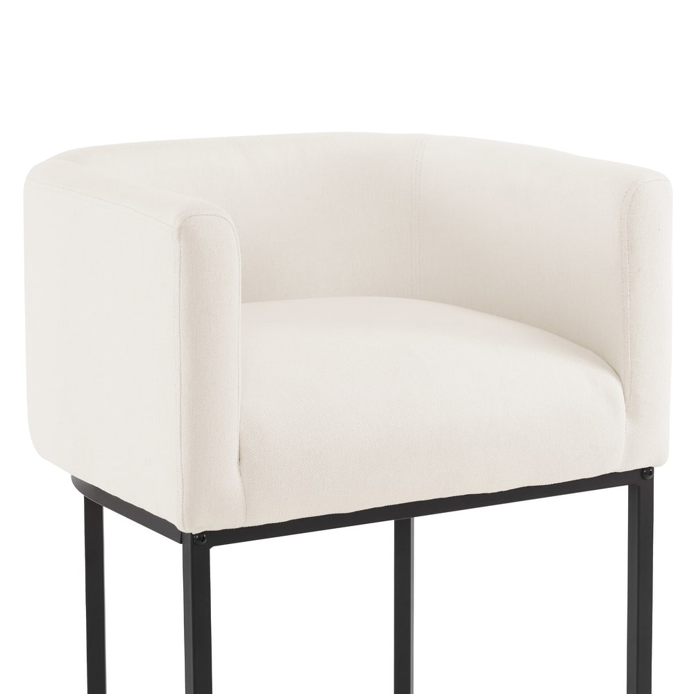 26 in. Counter Height Low Back Bar Stool with Metal Frame Modern Barrel Fabric Bar Stool for Kitchen Island