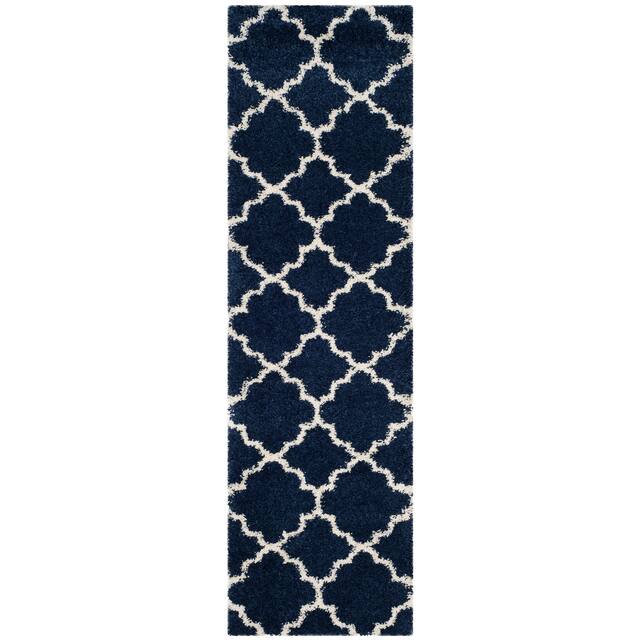SAFAVIEH Hudson Shag Vitchka Glam Trellis 2-inch Area Rug - 2'3" x 12' Runner - Navy/Ivory