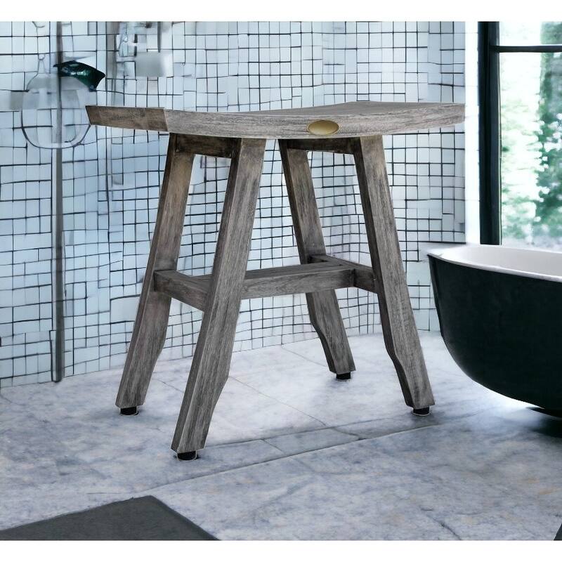 HomeRoots 18" Antiqued Gray Teak Rectangular Shower Bench - Grey