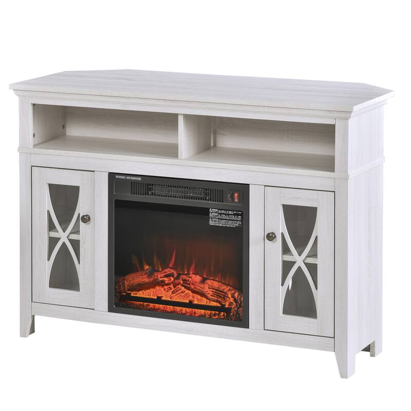 HOMCOM 2-IN-1 Wood Corner TV Stand with Media Center Console and Electric Fireplace, Fits 65'' TV