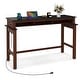 preview thumbnail 1 of 9, Costway Bar Table with Power Outlets Counter Height Table with Storage - See Details Black