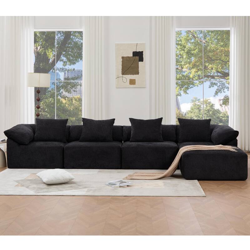 142" Chenille L-Shaped Modular Sofa with Sleeper & Ottoman