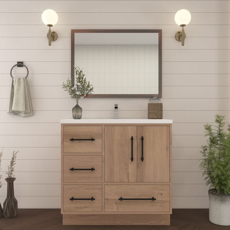 Victoria 36'' L Drawer Freestanding Vanity with Acrylic Sink - 35.5 - Oak Finish - Red Oak