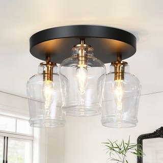 Modern 3-Light Black Gold Glass Flush Mount Ceiling Foyer Light for Kitchen - 11 " D × 8 " H