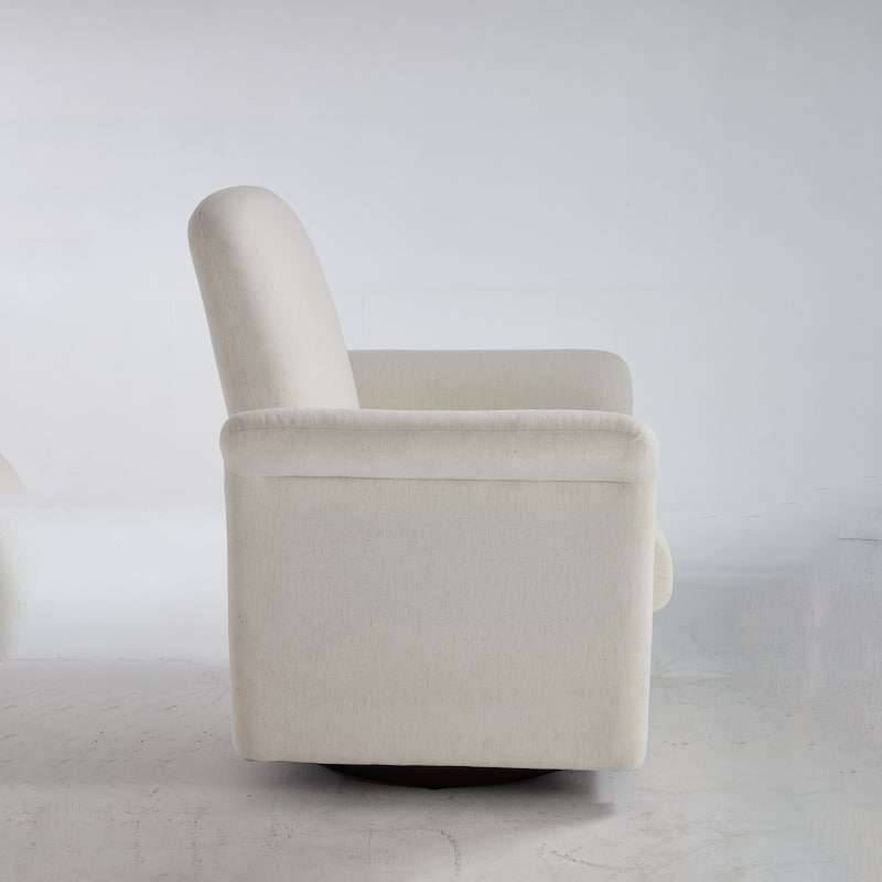 Linen Fabric Swivel Barrel Chair, Ergonomic Upholstered Single Sofa Chair, Lounge Armchair with Curved Back & Wood Base