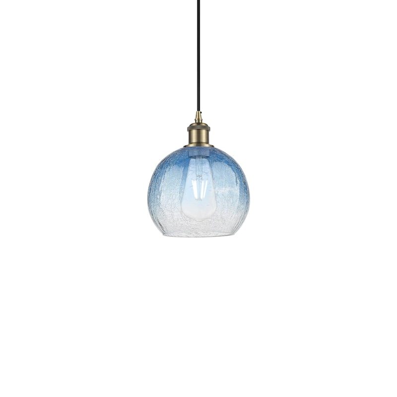 Innovations Lighting 516-1P-11-8 Brookhaven Globe Pendant Brookhaven - Antique Brass / Sapphire Blue
