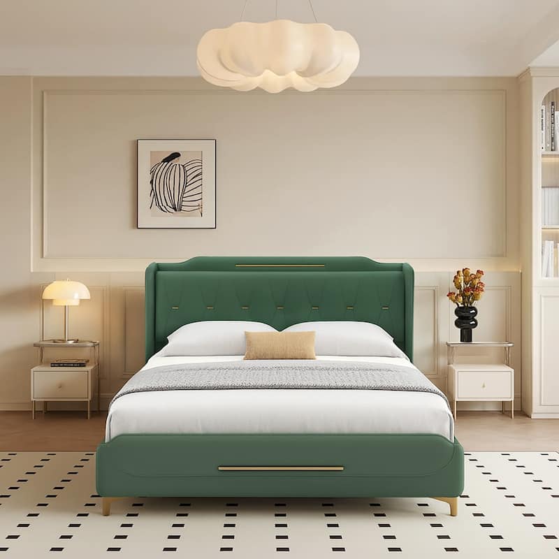 Modern PU Leather Upholstered Platform Bed - No Box Spring Needed - Grey - Queen