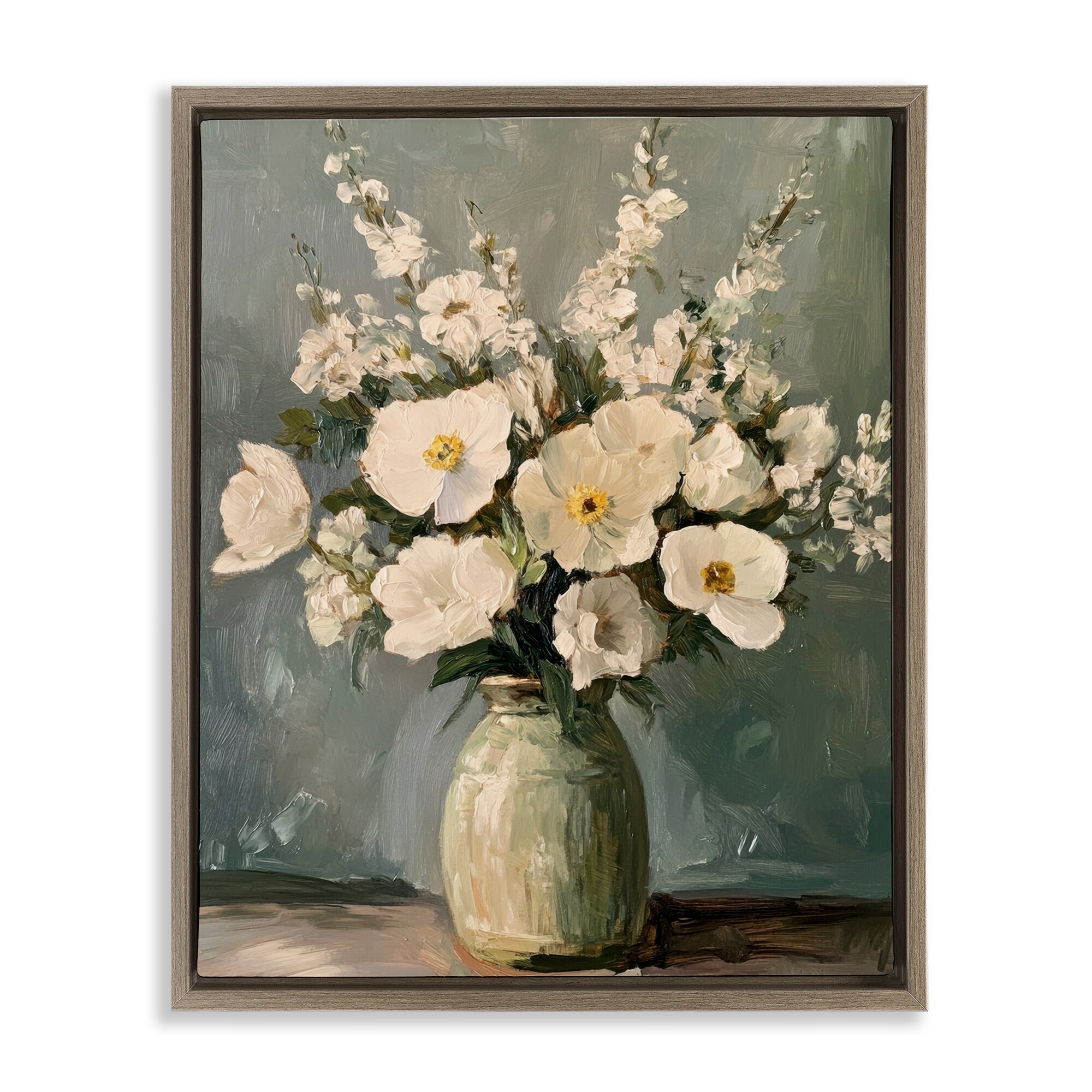 Stupell Traditional Alabaster Floral Bouquet Framed Floater Canvas Wall Art Design By Petal Prints Design
