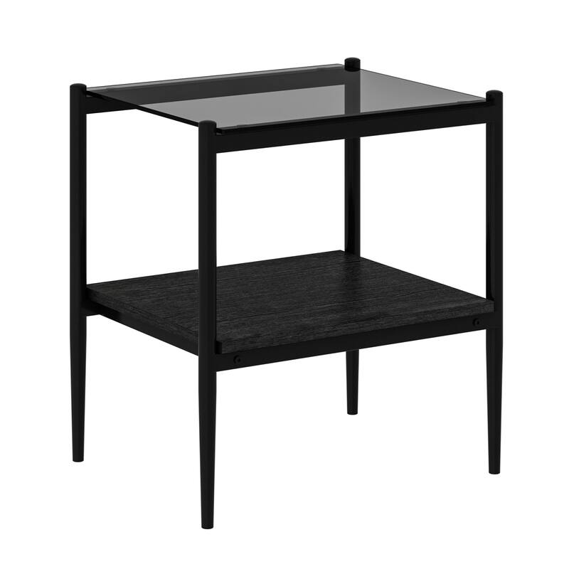 Set of, 2 Rectangle End Table, Tempered Glass Tabletop with MDF layer, Modern Table for Living Room