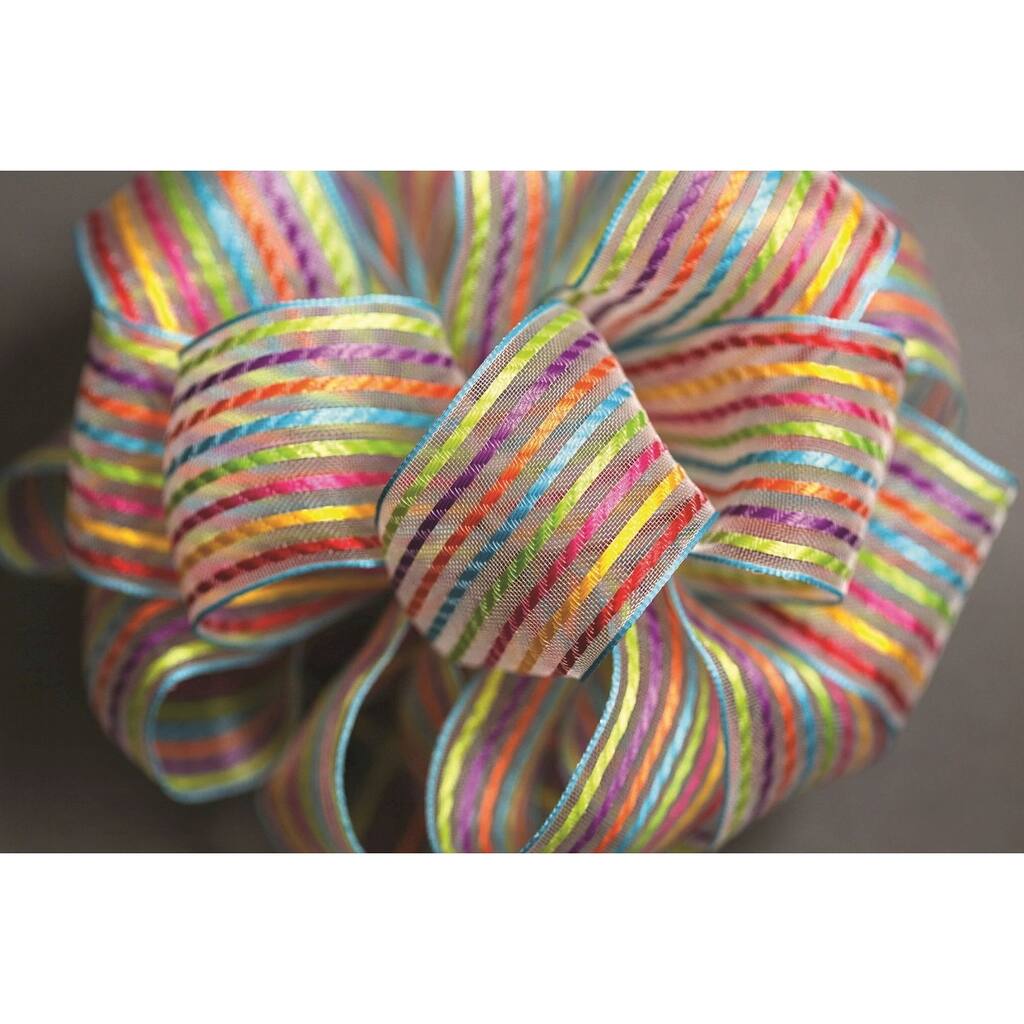 Multi Color Striped Sheer Wired Ribbon