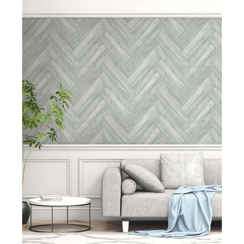 Seabrook Designs Stacked Chevron Faux Wood Unpasted Wallpaper