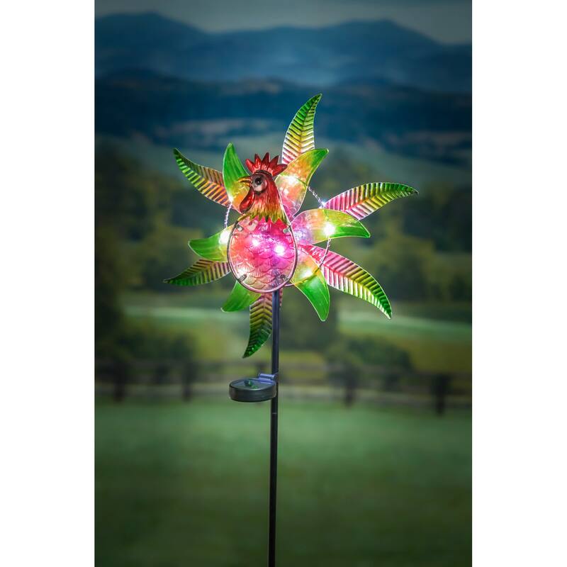 48 in. H Solar Staked Wind Spinner, Glass Rooster