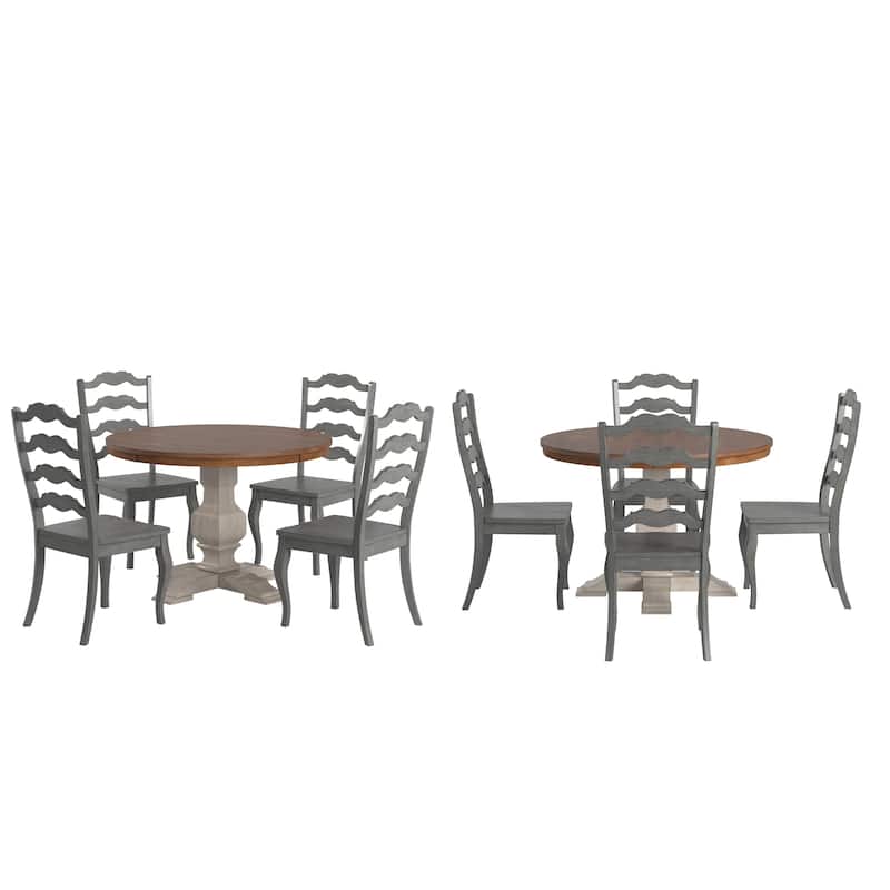Ronda 45" Round Solid Wood Top Dining Set with French Ladder Back Chairs