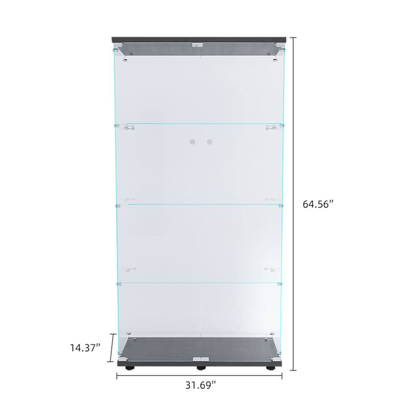 LED Glass Display Cabinet with 4 Shelves, Two Doors and Remote-Control Color Lighting