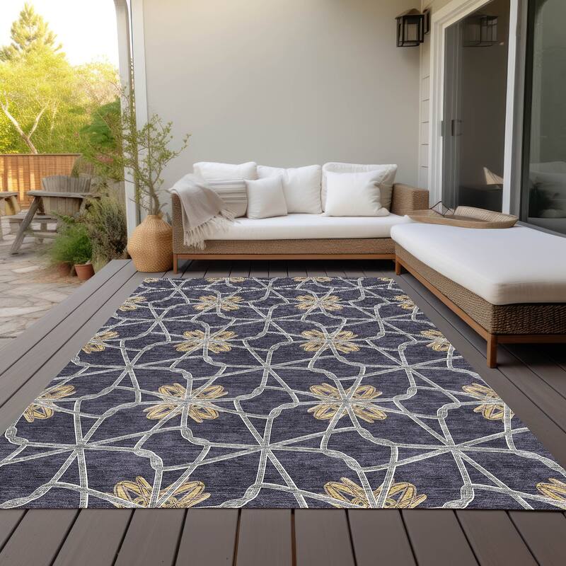 Machine Washable Indoor/ Outdoor Chantille Contempoary Whimsy Rug - Charcoal - 8' x 10'