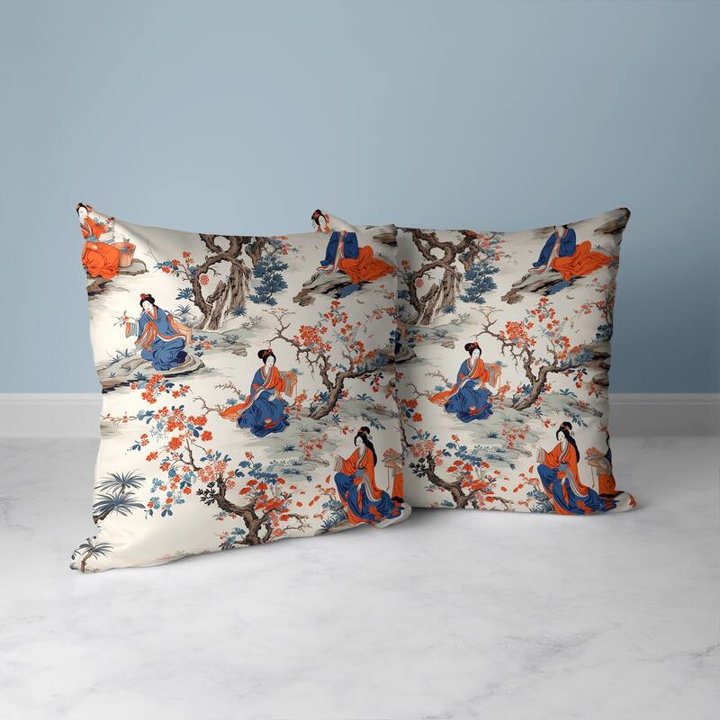 Imperial Palace Garden Faux Suede Reversible Throw Pillow Blue and Orange