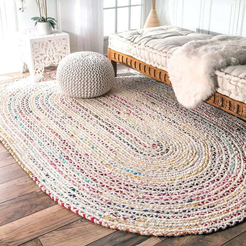 Hand-Woven Colorful Cotton Area Rugs - Vibrant and Artistic Touch for Your Space - 5'X8' Oval