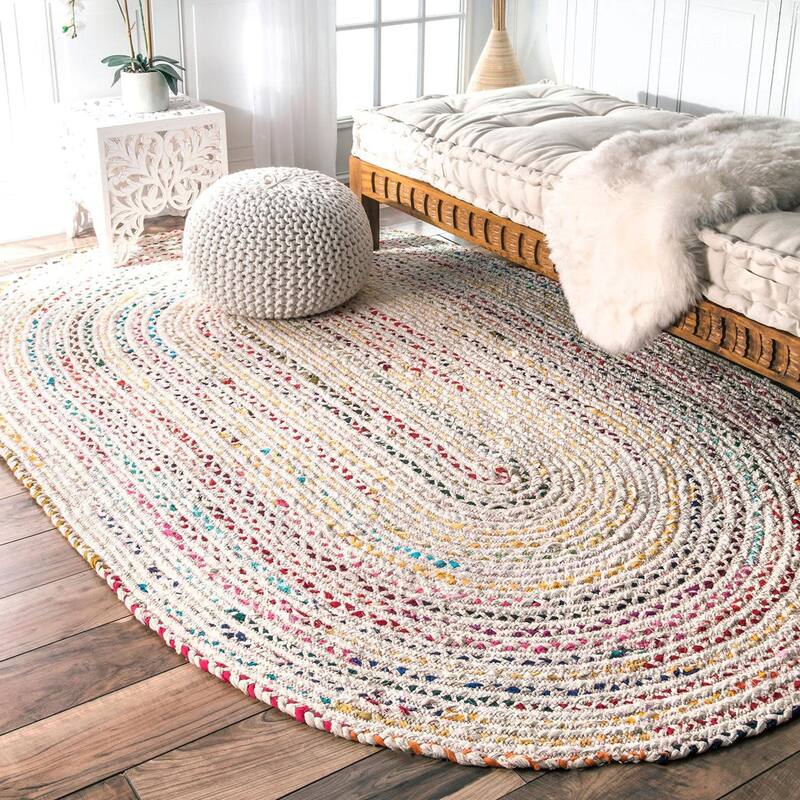 Handmade Flatweave Cotton Ivory | Multi Reversible Traditional Boho Area Rug for Living Room, Kitchen, Bedroom Home Decoration - 5'x8' Oval - 5'x8' Oval