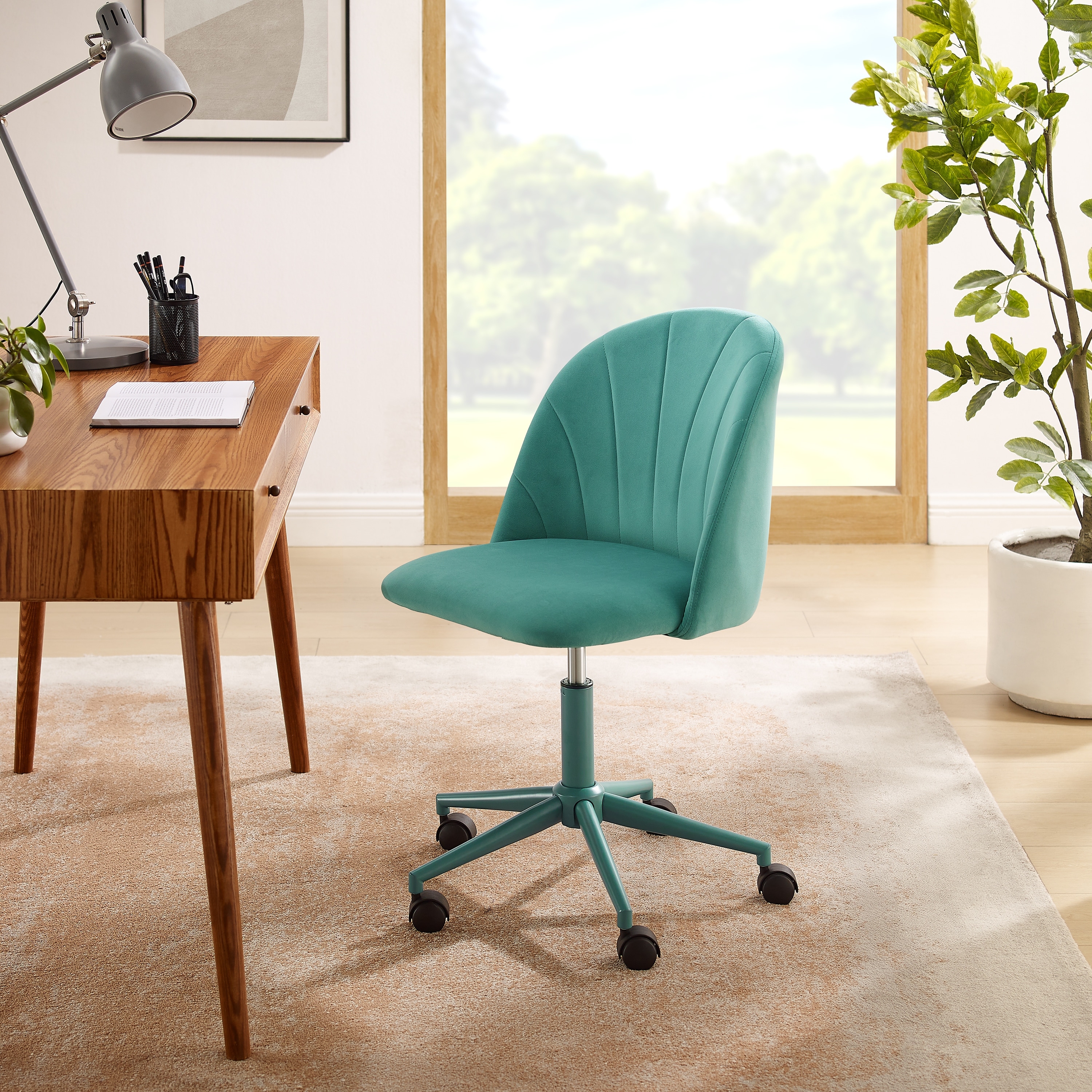 Linon Aubrie Velvet Curved Swivel Desk Chair