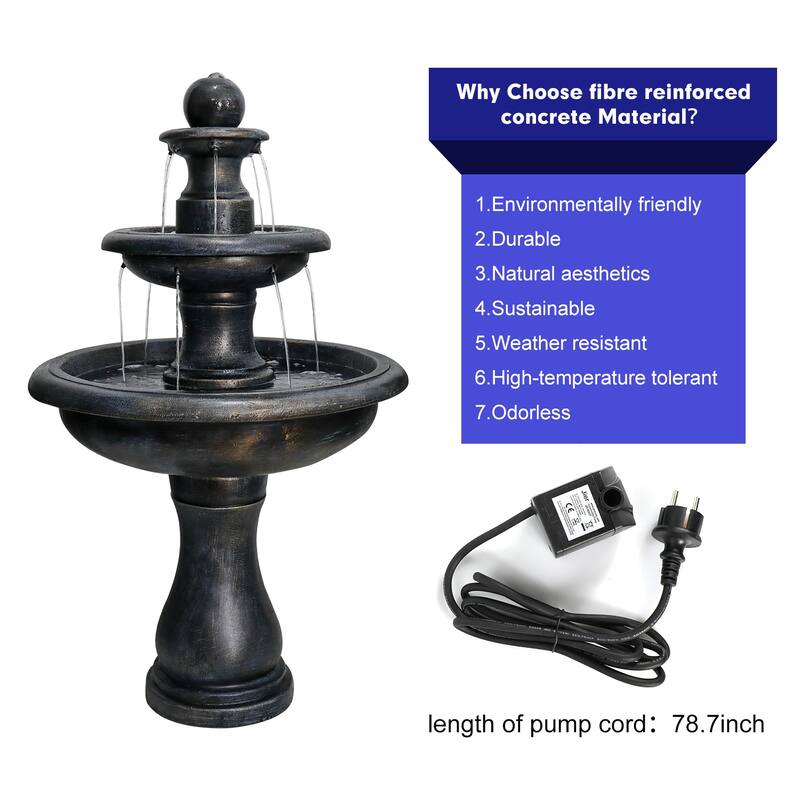 45.2"H 3-Tiers Outdoor Garden Floor Cascading Waterfall