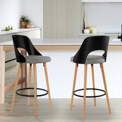 30-Inch Solid Wood Upholstered Bar Stools Set of 2 Bentwood Barstools with Back
