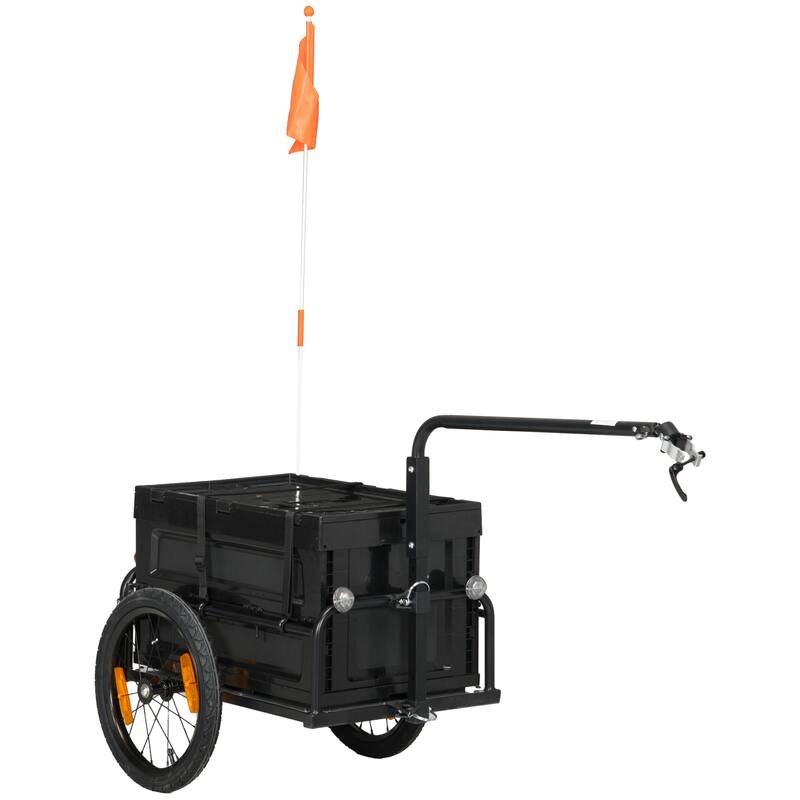 Aosom Bike Cargo Trailer, Bicycle Trailer Wagon Cart with Removable Storage Box, Folding Frame, Quick Release 16" Wheels Safe