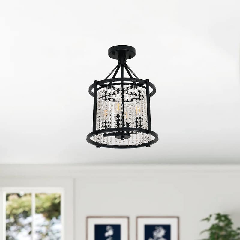 4-light Crystal Decor Flush Mount Light - Matte Black
