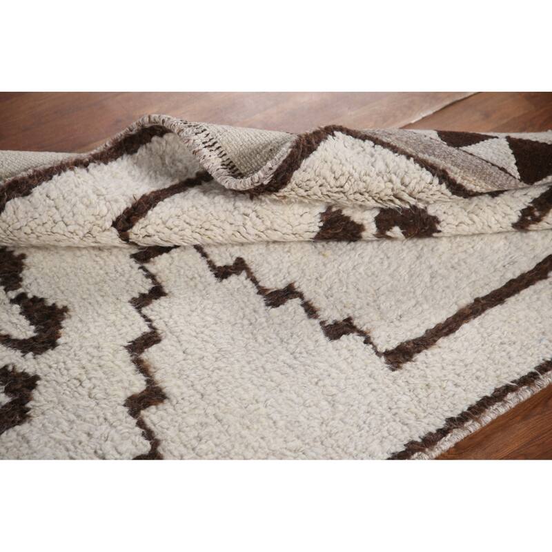 Natural Dye Beige Anatolian Runner Rug Hand-knotted Wool Carpet - 3'4"x 11'8"