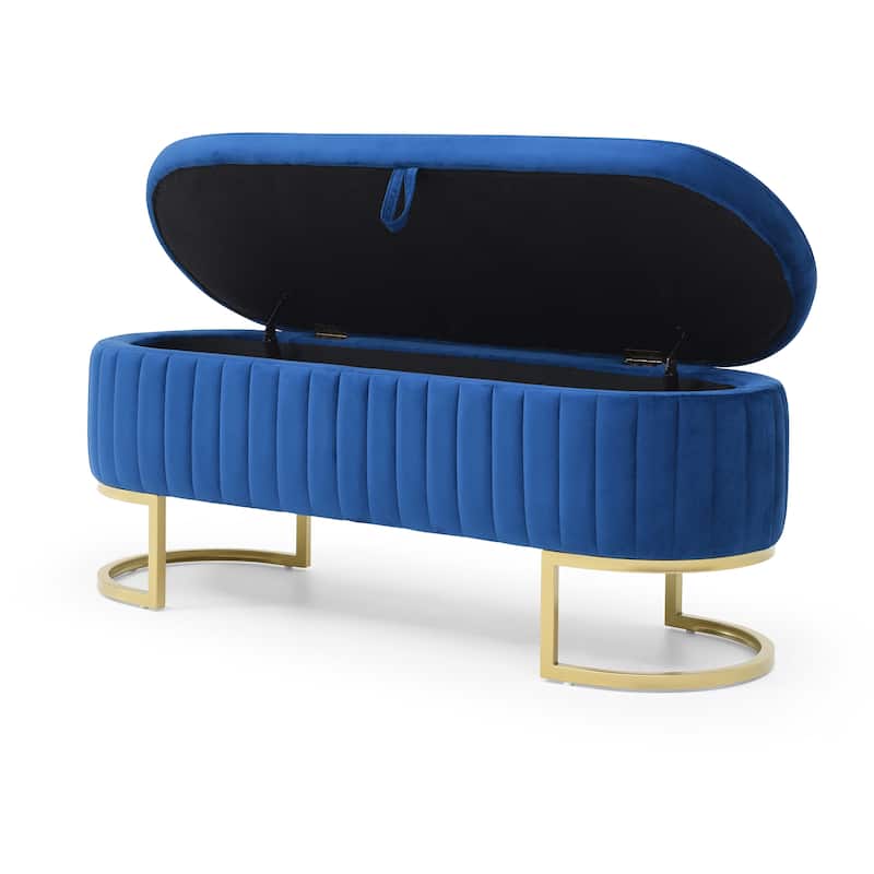 Storage Bench Bedroom Bench, Velvet Oval Upholstered End of Bed Bench with Golden Metal Legs,50" Storage Ottoman Bench