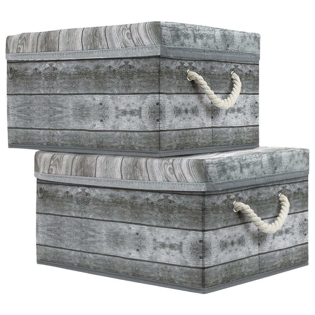 Wooden Pattern Storage Box Grey 2 Pack