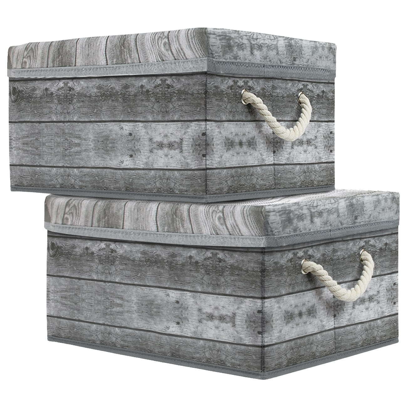Wooden Pattern Storage Box Grey 2 Pack