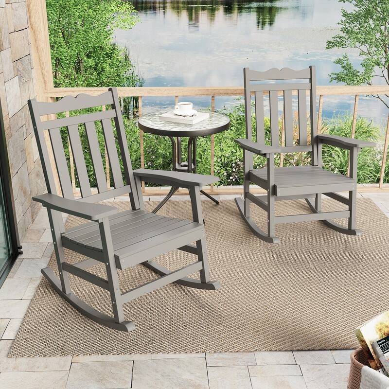 LIVOOSUN Patio Adirondack Chair Outdoor Plastic Rocking Chair Set of 2 - Light Grey