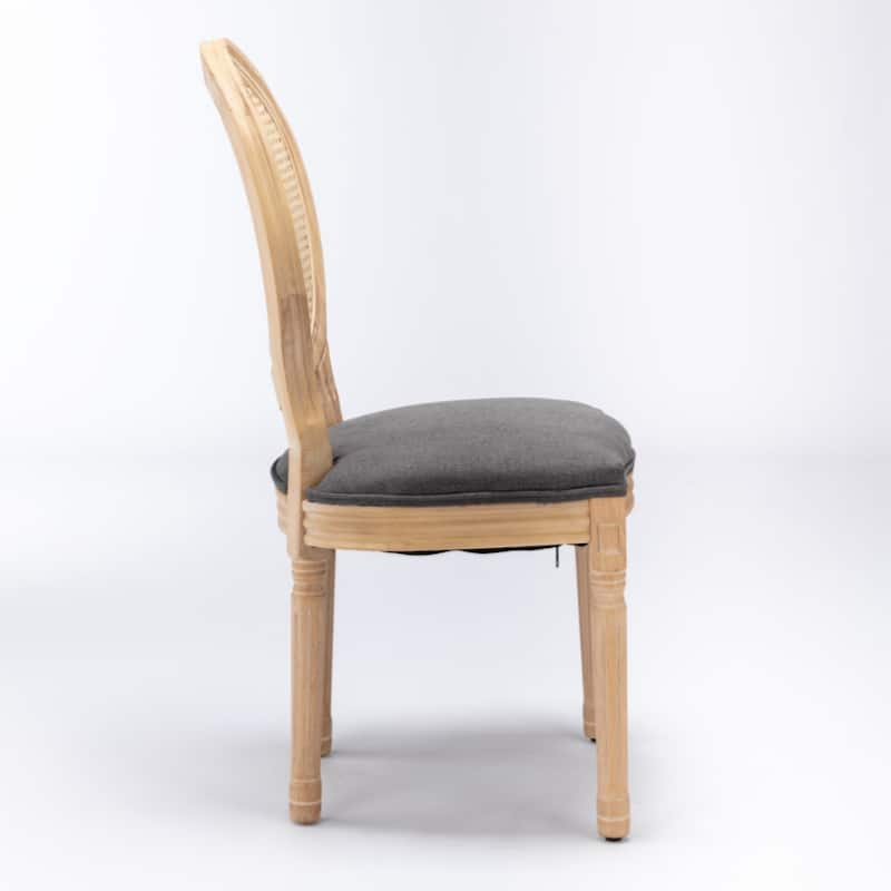 Furniture,French Style Solid Wood Frame Antique Painting Linen Fabric Rattan Back Dining Chair,Set of 2
