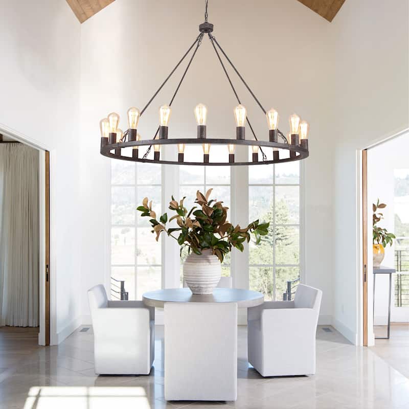 20 - Light Farmhouse Metal Round Industrial Chandelier for Dining Room Entryway Kitchen Island - N/A