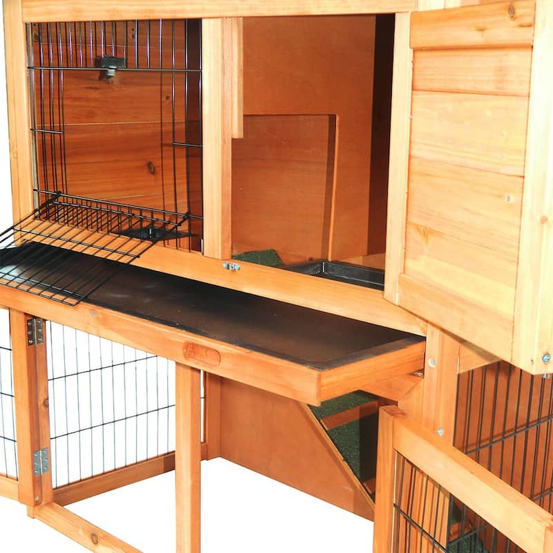 40" Triangle Roof Waterproof Wooden Bunny Hutch A-Frame Pet Cage Wood Small House Chicken Coop Natu