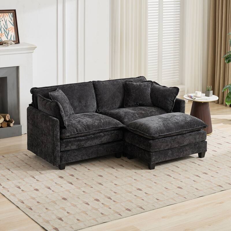 Cloud Sofa Ottoman only, Modern Sectional Couch, for Living Room Bedroom and Apartment - Black