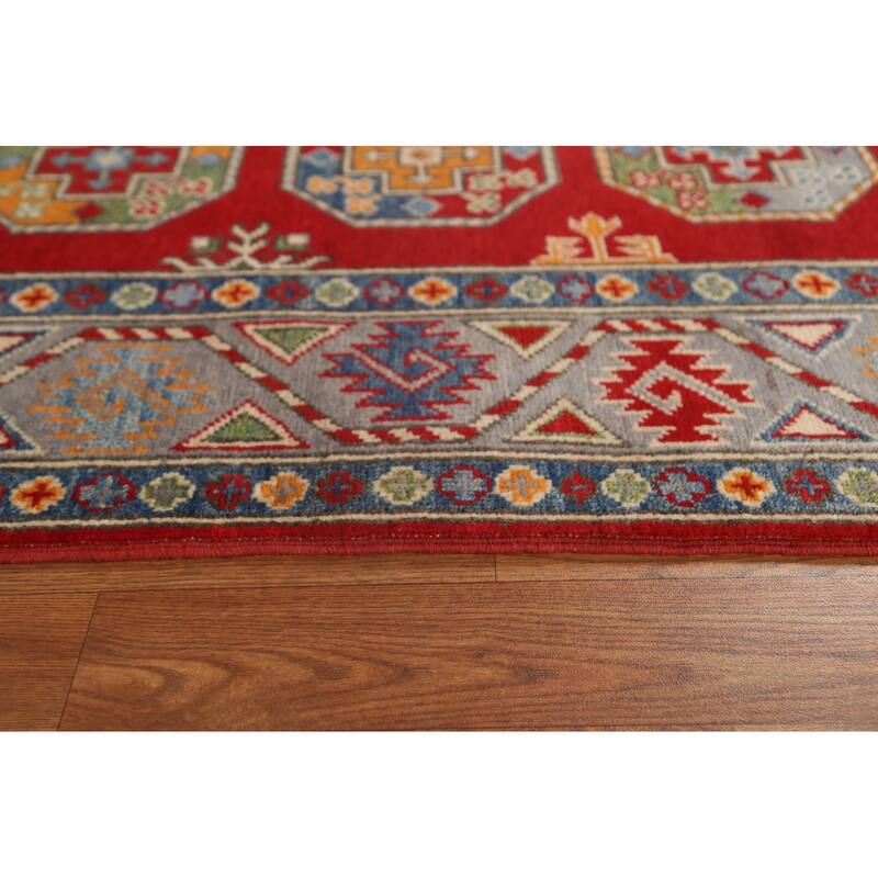 Geometric Kazak Oriental Hallway Runner Rug Hand-knotted Wool Carpet - 2'9" x 9'7"