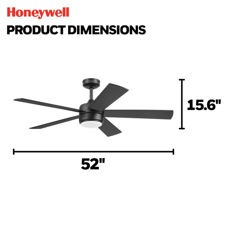 Honeywell 52" Schilling Indoor Matte Black LED Ceiling Fan with Remote Control - 52 Inches