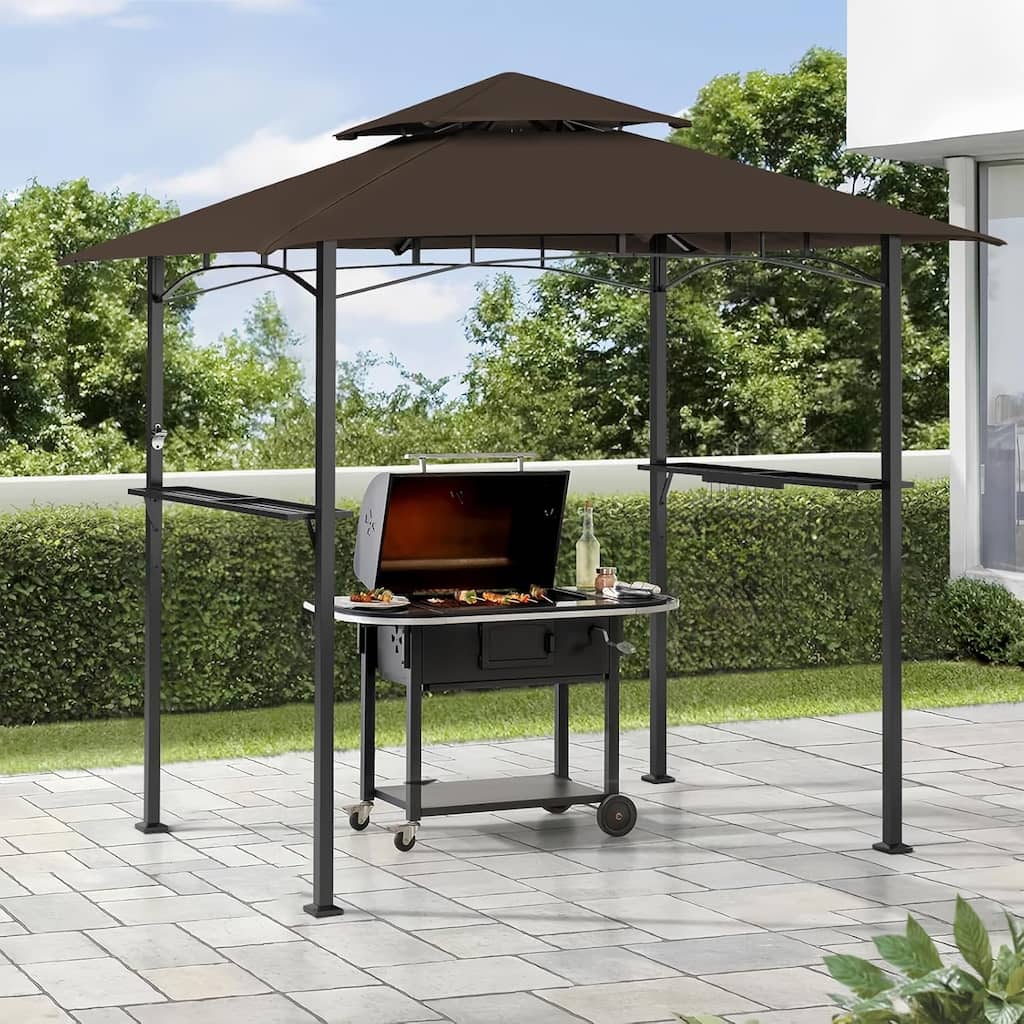 8' X 5' Outdoor Barbecue Grill Gazebo Canopy With Tiered Tent Roof Cover & Metal Frame for Patio, Garden, Backyard