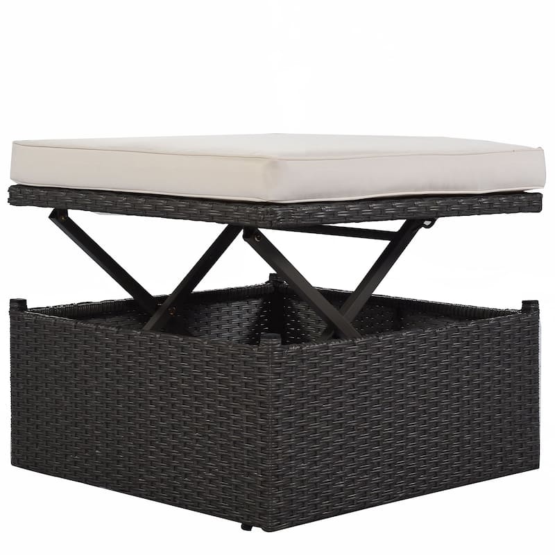 4-Piece Outdoor Wicker Sectional Patio Daybed with Canopy and Ottoman