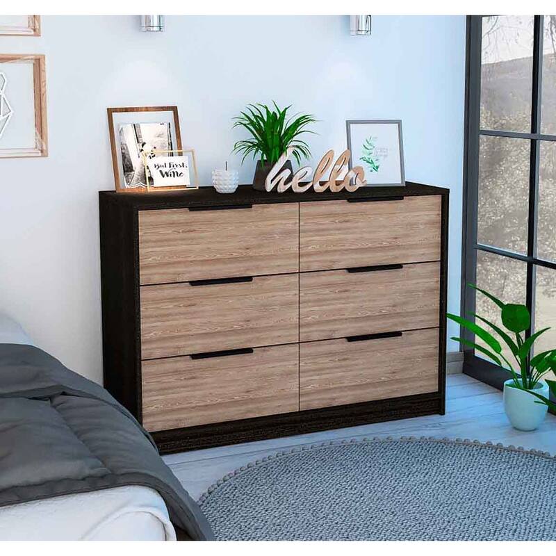 Longhill 6-Drawer Rectangle Dresser Black Wengue and Pine - Black