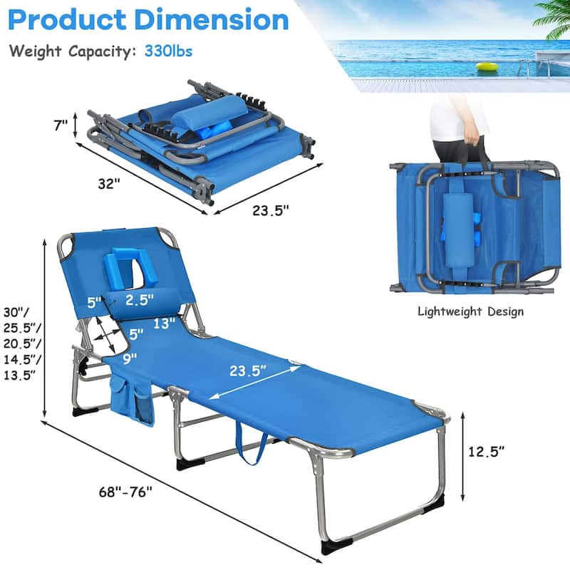 Goplus Outdoor Beach Lounge Chair Folding Chaise Lounge with Pillow - See Details