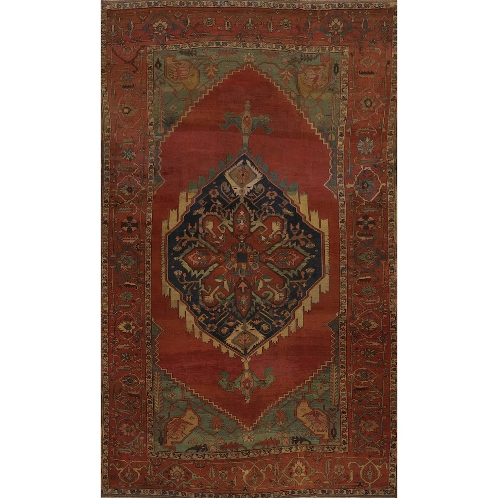 Hand Knotted Oriental 100% Wool Carpet Traditional Medallion Oranges & Rust Heriz (serapi) Area Rug - 15' 6'' X 9' 8''