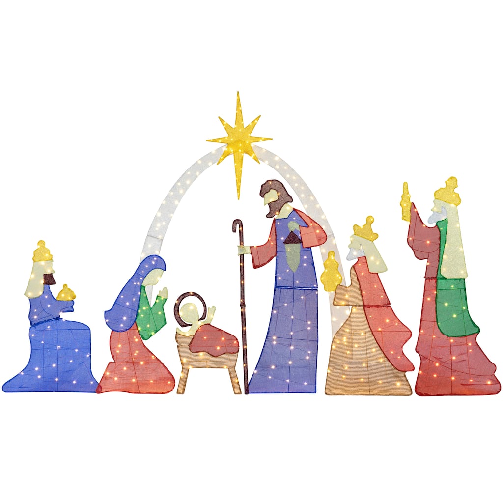 Nativity Scene Christmas Light Set, Pre-Lit Outdoor Decoration - Gold