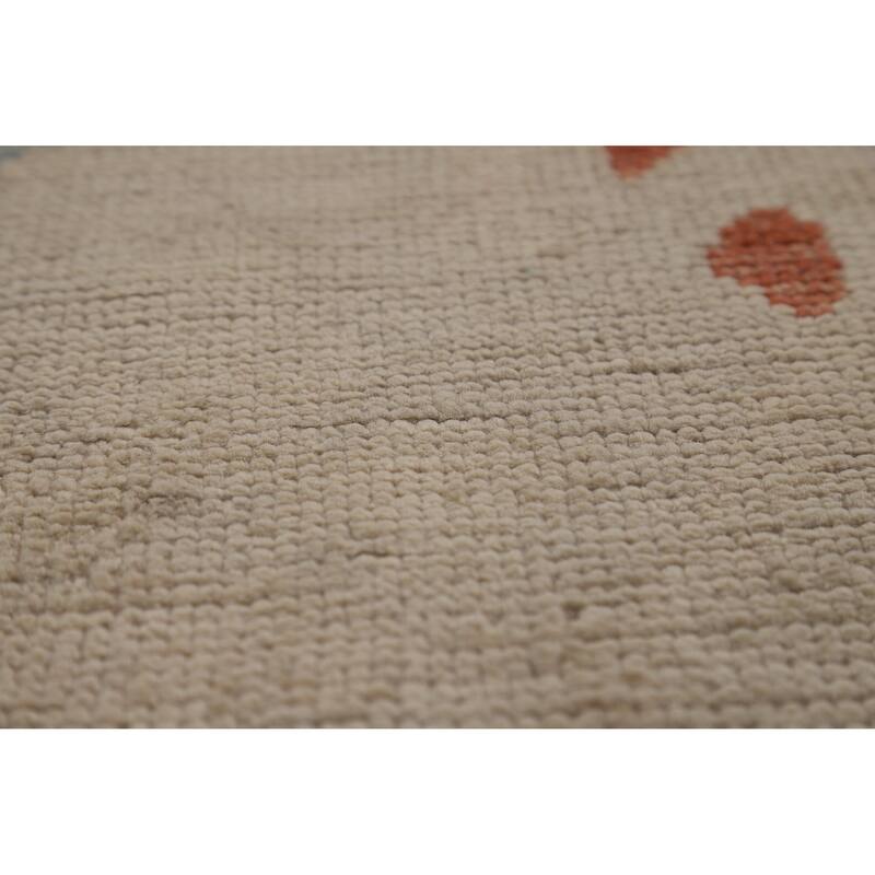 Vegetable Dye Beige Oushak Turkish Rug Hand-Knotted Wool Carpet - 5'2"x 7'0"