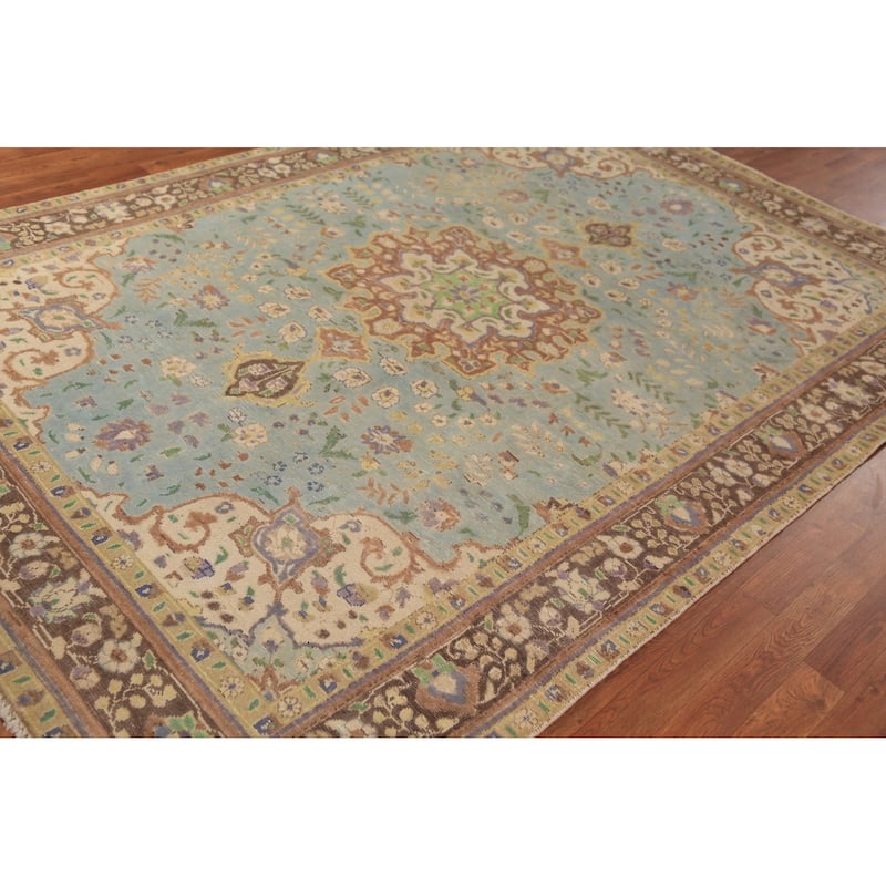 Traditional Tabriz Persian Area Rug Hand-Knotted Floral Wool Carpet - 6'4"x 9'4"