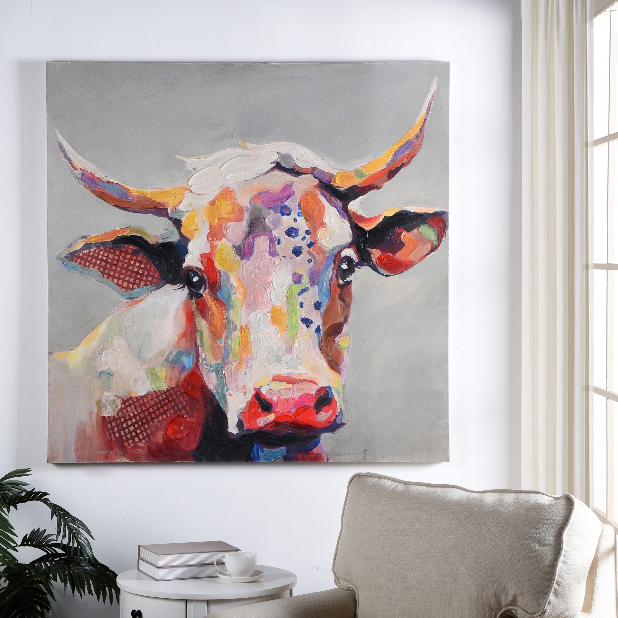 キャンバス 油絵　専用　カラフルCOWS   　5 Bessie The Cow Multicolored Stretched Canvas Wall Art - Multi