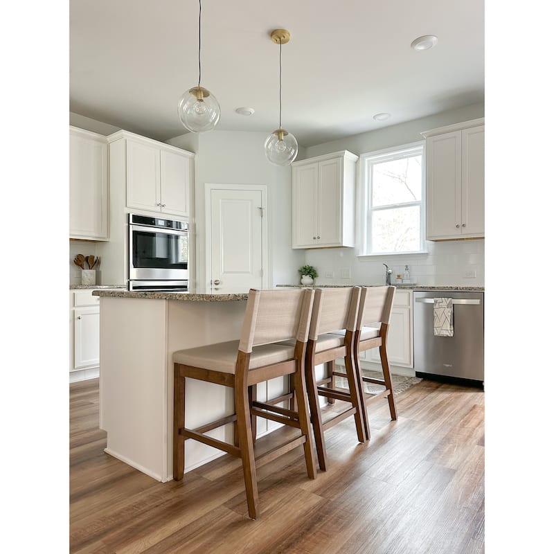 Nathan James Linus Modern Upholstered Bar Stool with Back and Solid Rubberwood Legs