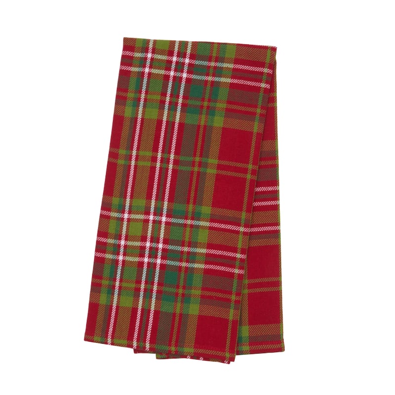 27' X 18" Jonah Plaid Woven Cotton Kitchen Dish Towel, Red, White and Green Plaid